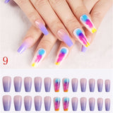24pcs/Set Detachable Long Coffin Fake Nails European Rainbow Ballerina Full Nail Art Tips Colorful Beauty Artificial False Nails