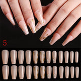 24pcs/Set Detachable Long Coffin Fake Nails European Rainbow Ballerina Full Nail Art Tips Colorful Beauty Artificial False Nails