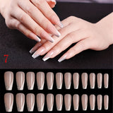 24pcs/Set Detachable Long Coffin Fake Nails European Rainbow Ballerina Full Nail Art Tips Colorful Beauty Artificial False Nails
