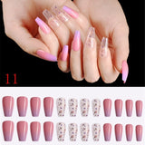 24pcs/Set Detachable Long Coffin Fake Nails European Rainbow Ballerina Full Nail Art Tips Colorful Beauty Artificial False Nails