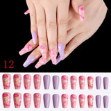 24pcs/Set Detachable Long Coffin Fake Nails European Rainbow Ballerina Full Nail Art Tips Colorful Beauty Artificial False Nails