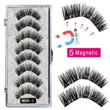 LEKOFO 8PCS 5 Magnetic eyelashes with 4 pairs magnets magnetic lashes natural Mink eye lashes with faux cils magnetique tweezers