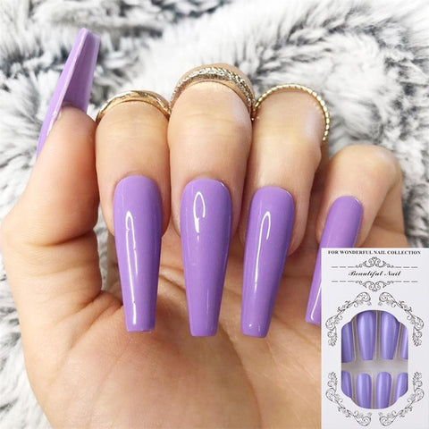 24pcs/Set Detachable Long Coffin Fake Nails European Rainbow Ballerina Full Nail Art Tips Colorful Beauty Artificial False Nails