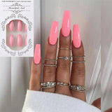 24pcs/Set Detachable Long Coffin Fake Nails European Rainbow Ballerina Full Nail Art Tips Colorful Beauty Artificial False Nails