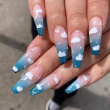 24pcs/Set Detachable Long Coffin Fake Nails European Rainbow Ballerina Full Nail Art Tips Colorful Beauty Artificial False Nails