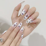 24pcs/Set Detachable Long Coffin Fake Nails European Rainbow Ballerina Full Nail Art Tips Colorful Beauty Artificial False Nails