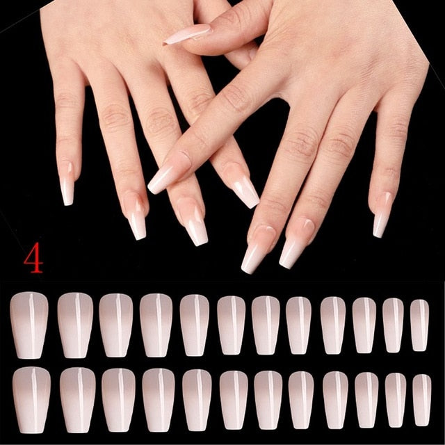 24pcs/Set Detachable Long Coffin Fake Nails European Rainbow Ballerina Full Nail Art Tips Colorful Beauty Artificial False Nails