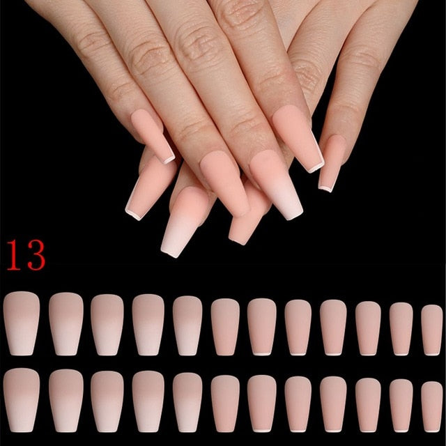 24pcs/Set Detachable Long Coffin Fake Nails European Rainbow Ballerina Full Nail Art Tips Colorful Beauty Artificial False Nails
