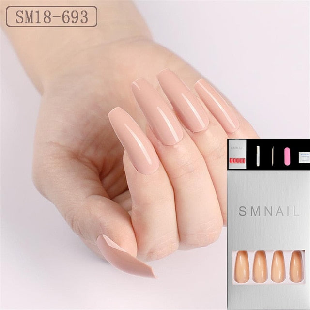 24pcs/Set Detachable Long Coffin Fake Nails European Rainbow Ballerina Full Nail Art Tips Colorful Beauty Artificial False Nails