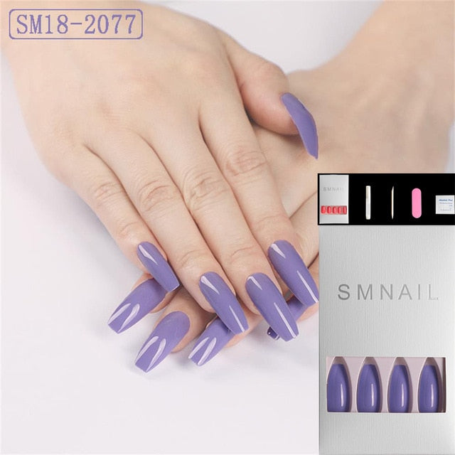 24pcs/Set Detachable Long Coffin Fake Nails European Rainbow Ballerina Full Nail Art Tips Colorful Beauty Artificial False Nails