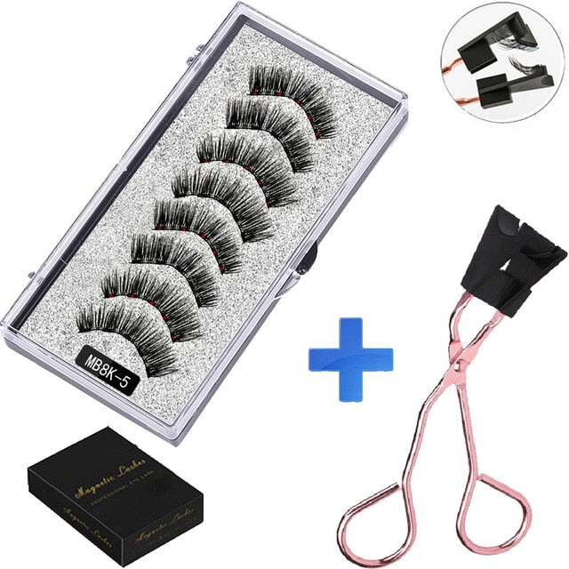 LEKOFO 8PCS 5 Magnetic eyelashes with 4 pairs magnets magnetic lashes natural Mink eye lashes with faux cils magnetique tweezers