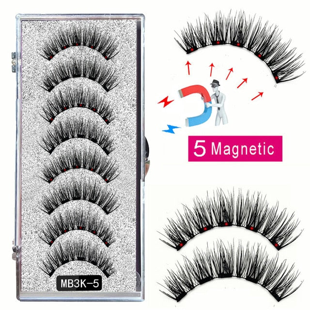 LEKOFO 8PCS 5 Magnetic eyelashes with 4 pairs magnets magnetic lashes natural Mink eye lashes with faux cils magnetique tweezers