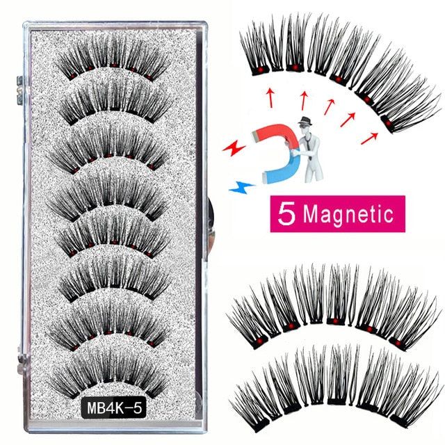 LEKOFO 8PCS 5 Magnetic eyelashes with 4 pairs magnets magnetic lashes natural Mink eye lashes with faux cils magnetique tweezers