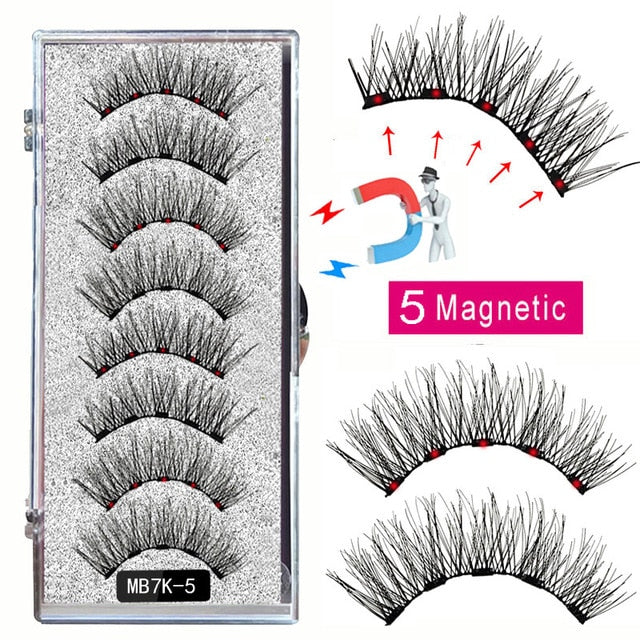 LEKOFO 8PCS 5 Magnetic eyelashes with 4 pairs magnets magnetic lashes natural Mink eye lashes with faux cils magnetique tweezers