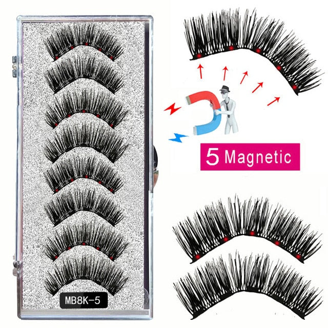 LEKOFO 8PCS 5 Magnetic eyelashes with 4 pairs magnets magnetic lashes natural Mink eye lashes with faux cils magnetique tweezers