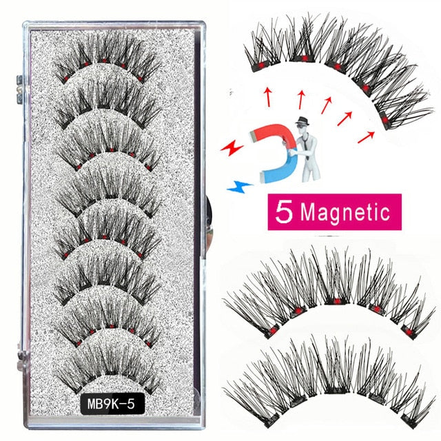 LEKOFO 8PCS 5 Magnetic eyelashes with 4 pairs magnets magnetic lashes natural Mink eye lashes with faux cils magnetique tweezers