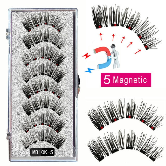 LEKOFO 8PCS 5 Magnetic eyelashes with 4 pairs magnets magnetic lashes natural Mink eye lashes with faux cils magnetique tweezers