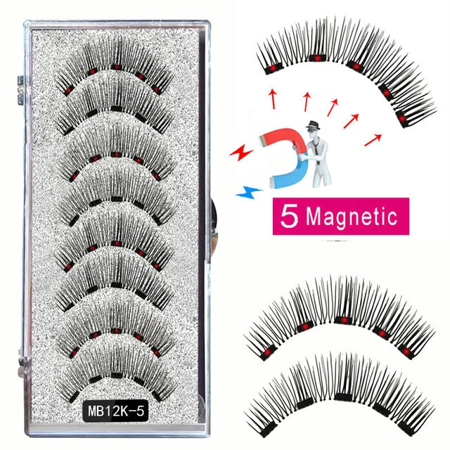 LEKOFO 8PCS 5 Magnetic eyelashes with 4 pairs magnets magnetic lashes natural Mink eye lashes with faux cils magnetique tweezers