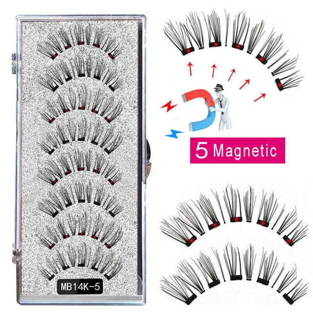 LEKOFO 8PCS 5 Magnetic eyelashes with 4 pairs magnets magnetic lashes natural Mink eye lashes with faux cils magnetique tweezers
