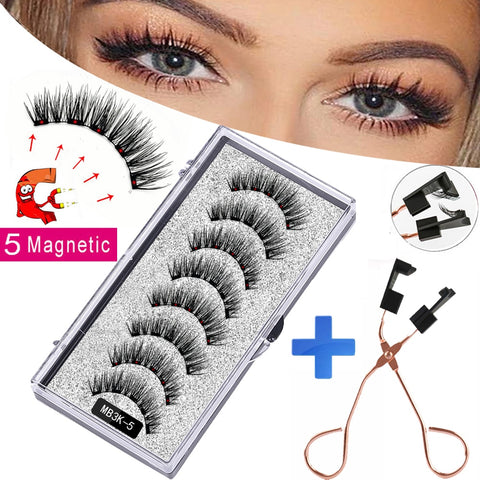 MB3K 5 magnetic eyelashes natural with 3D magnet handmade 8PCS magnetic lashes Tweezer Set Mink eye lashes faux cils magnetiqu