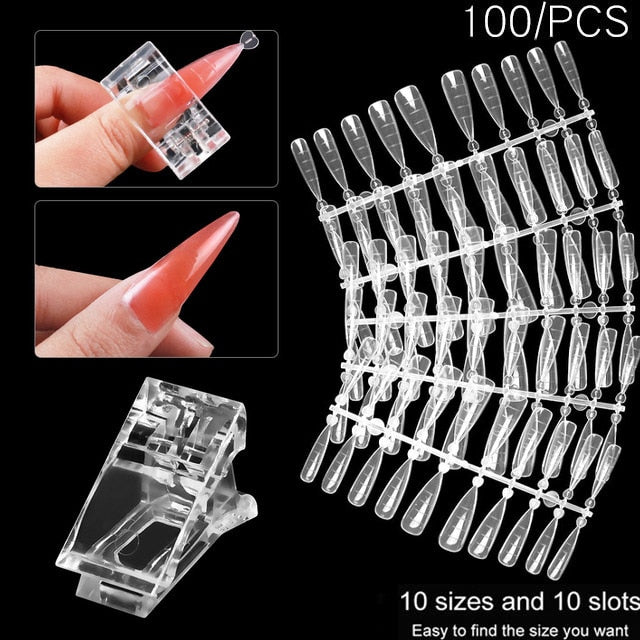 100 Pcs Poly Nail Gel Quick Building Mold Tips Nail Dual Forms Finger Extension Nail Art UV Builder Easy Find Nail Tools