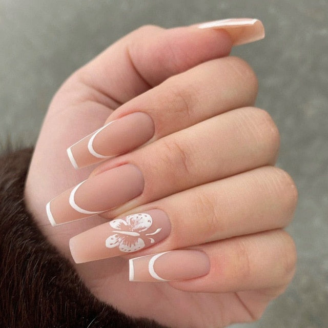 24pcs/Set Detachable Long Coffin Fake Nails European Rainbow Ballerina Full Nail Art Tips Colorful Beauty Artificial False Nails
