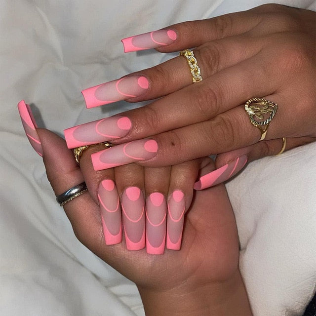 24pcs/Set Detachable Long Coffin Fake Nails European Rainbow Ballerina Full Nail Art Tips Colorful Beauty Artificial False Nails