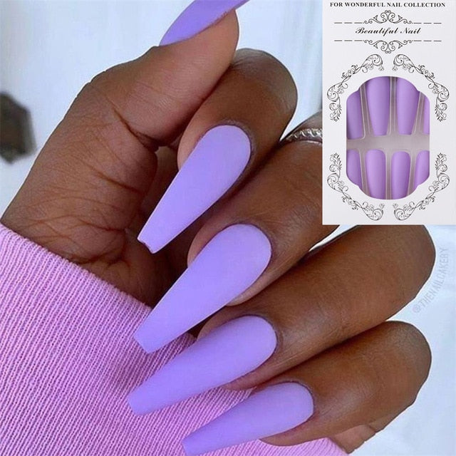 24pcs/Set Detachable Long Coffin Fake Nails European Rainbow Ballerina Full Nail Art Tips Colorful Beauty Artificial False Nails
