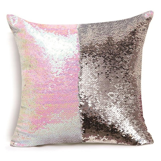 White Gold Sequin Cushion Cover